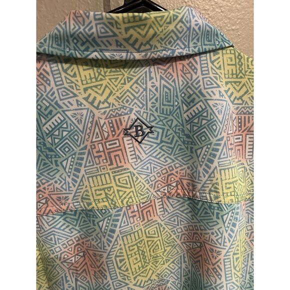 Burlebo Mens Medium Short Sleeve Button Up Shirt Geometric Multicolor Stretch - Picture 5 of 8